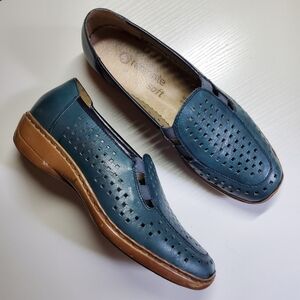 Remonte Peacock Blue Perforated Leather Loafers